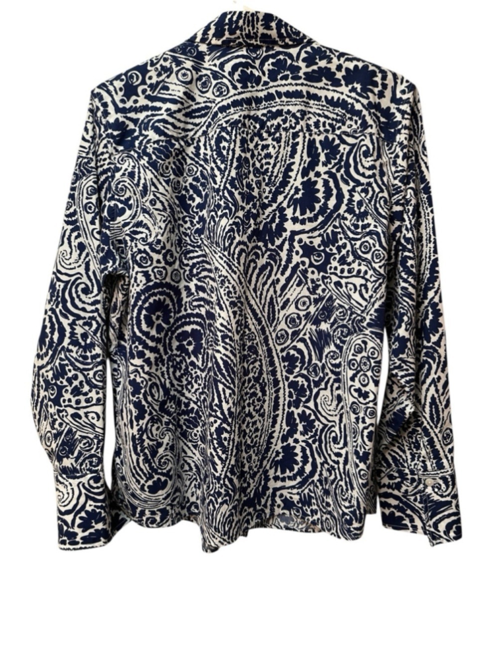 Foxcroft Chic Button-down Blouse Womens 14 Blue White Eclectic Floral Art Summer - Picture 3 of 17